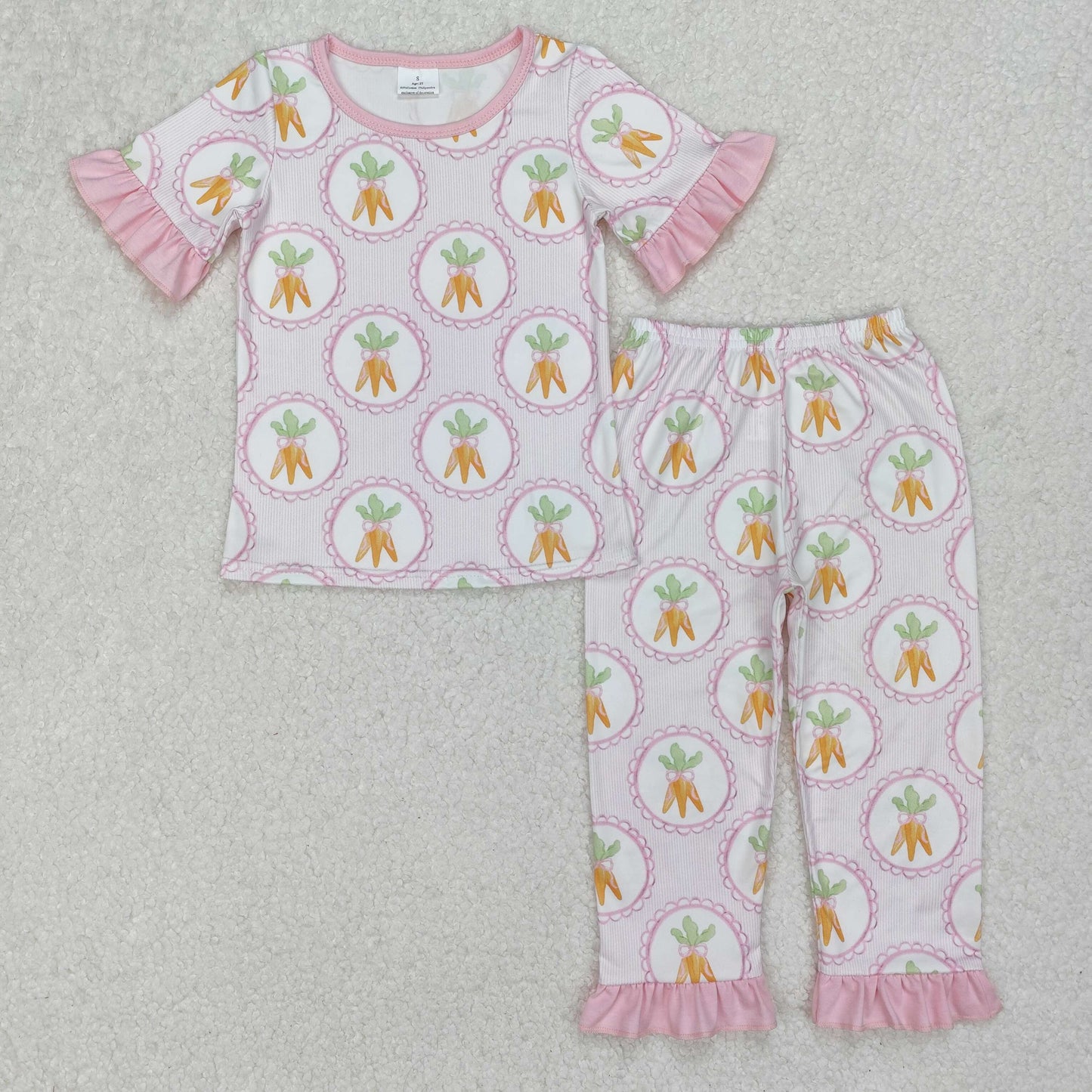 GSPO1992 Easter Outfits Bunny Carrot Pink Ruffle Short sleeve top pants pajamas sets girls boutique outfit 202503 RTS