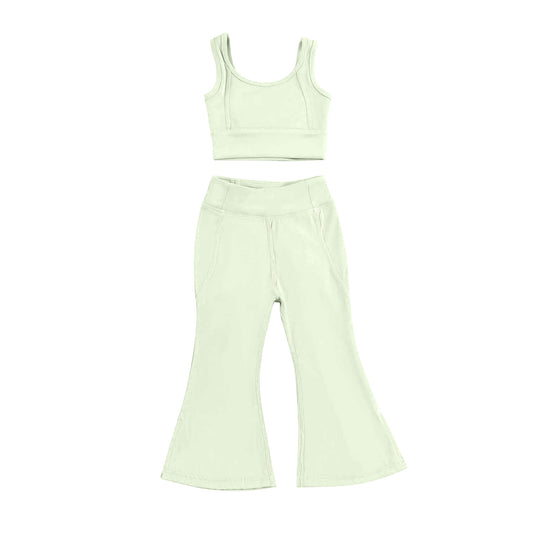 Preorder GSPO2001 Kids Yoga sets Pure Yellow Green vest bell bottom pants Girls Boutique Summer clothes 202502