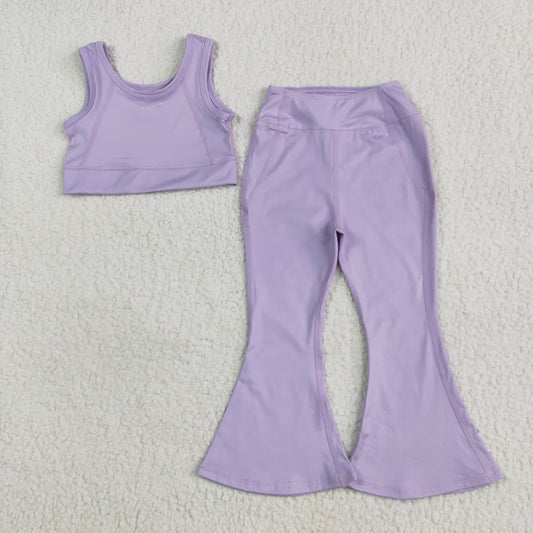 GSPO2006 Kids Yoga sets Pure Purple vest bell bottom pants Girls Boutique Summer clothes 202505 RTS