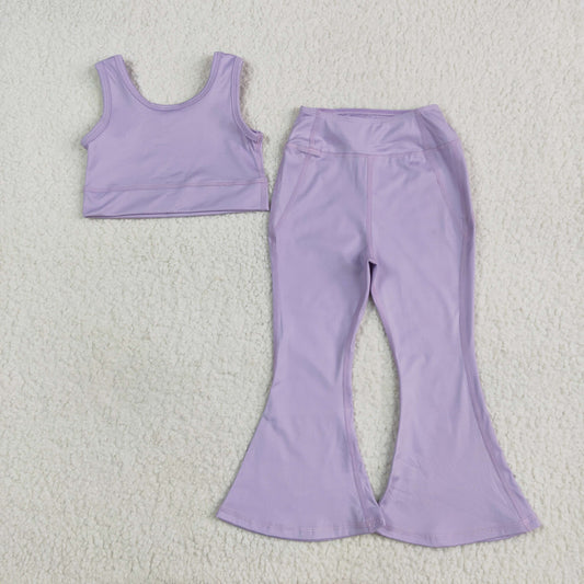 GSPO2006 Kids Yoga sets Pure Purple vest bell bottom pants Girls Boutique Summer clothes 202505 RTS