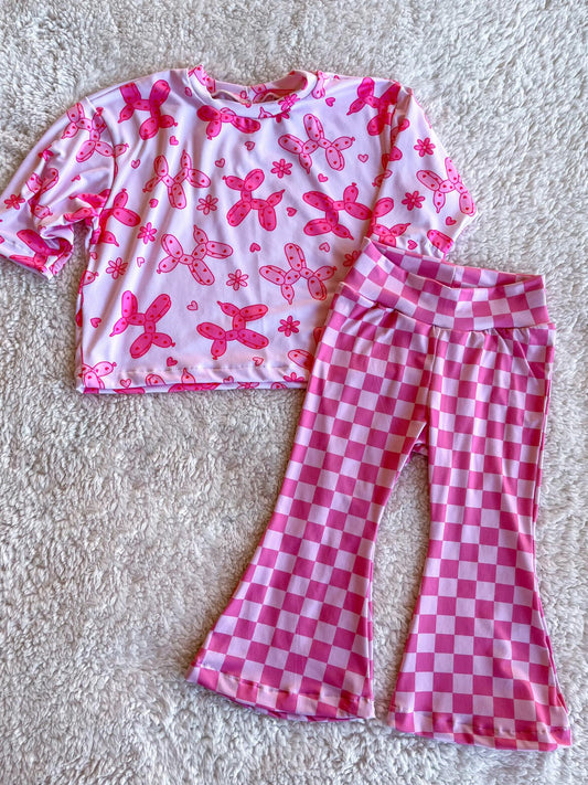 preorder GSPO2010 Rose Red Puppy Plaid Short Sleeve Pants Sets Girls Boutique Outfits 202504