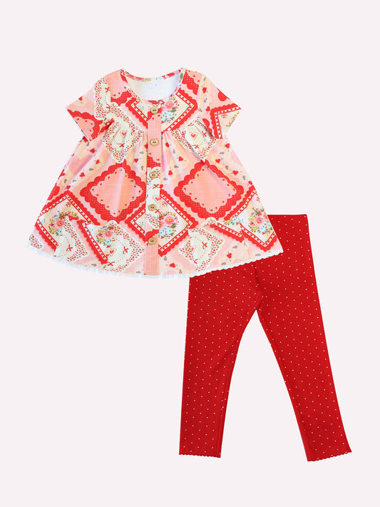MOQ 8 preorder GSPO2098 Valentine‘s Day Love Flower Short Sleeve Red Pants Girls Set 202510