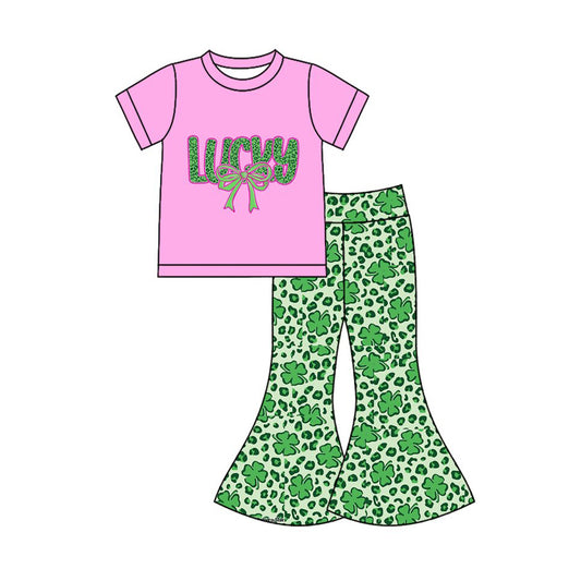 MOQ 8 preorder GSPO2104 Lucky Girl Short Sleeve Bell Bottom Pants Set 202510