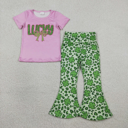 GSPO2104 Lucky Girl Short Sleeve Bell Bottom Pants Set 202602 RTS