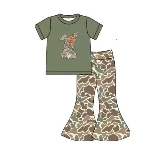 MOQ 8 preorder GSPO2110 Easter Bunny Camouflage Short Sleeve Pants Girls Set 202510