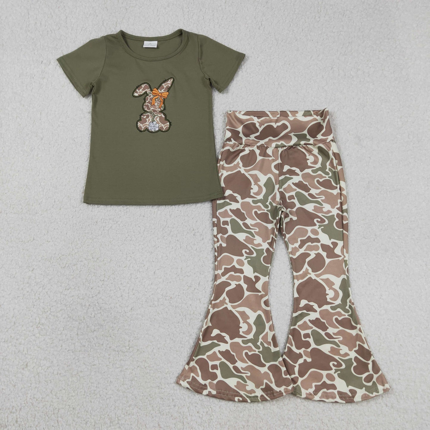 GSPO2110 Embroidered Easter Bunny Camouflage Short Sleeve Pants Girls Sets 202603 RTS