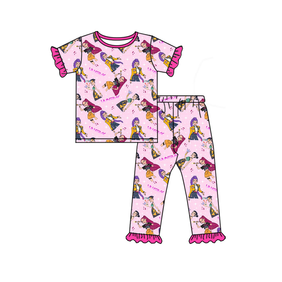MOQ 5 preorder GSPO2121 Kpop Rose Red Ruffle Short Sleeve Pants Girls Set 202510