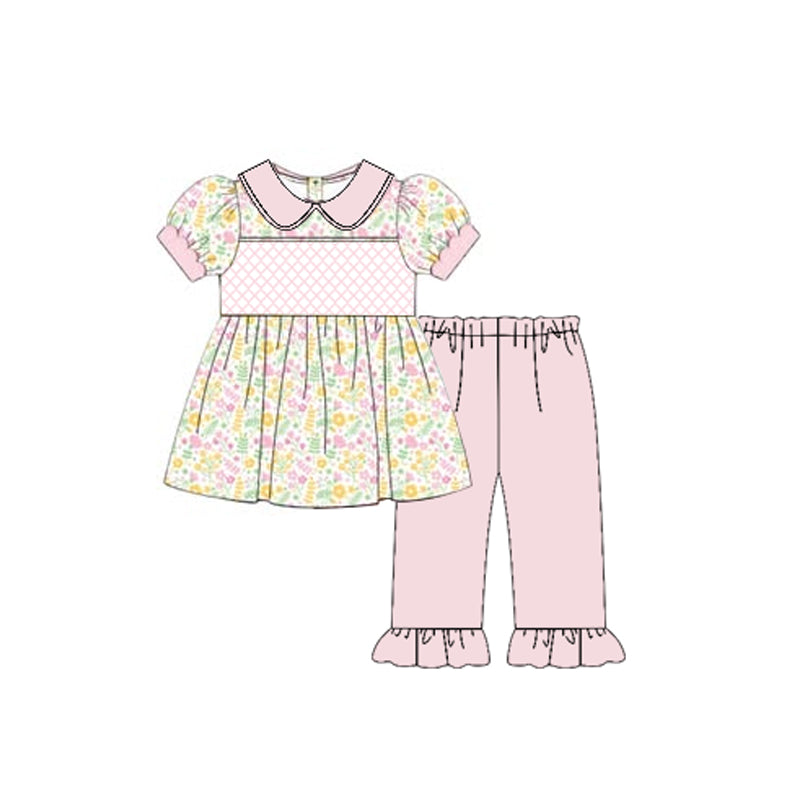 MOQ 5 preorder GSPO2135 Floral Pink Doll Collar Short Sleeve Pants Girls Set 202510