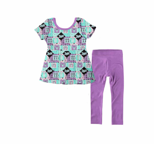 MOQ 5 preorder GSPO2148 Western Rodeo Highland Cow Short Sleeve Purple Pants Girls Set 202510