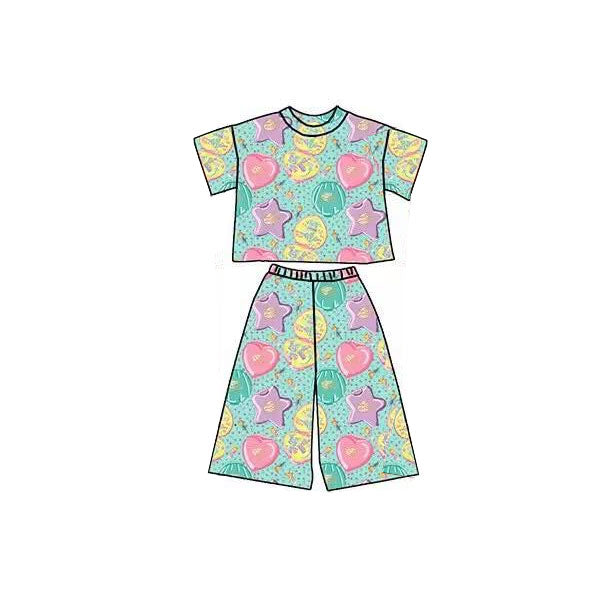 MOQ 5 PCS preorder GSPO2173 Valentines Day Love Star Green Short Sleeve Pants Girls Set 202511