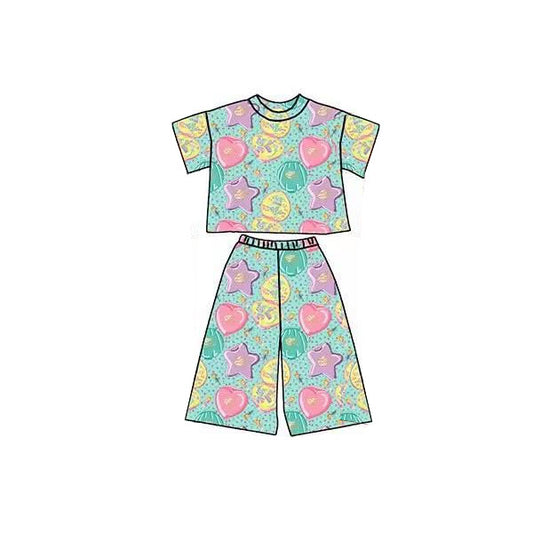 MOQ 5 PCS preorder GSPO2173 Valentines Day Love Star Green Short Sleeve Pants Girls Set 202511