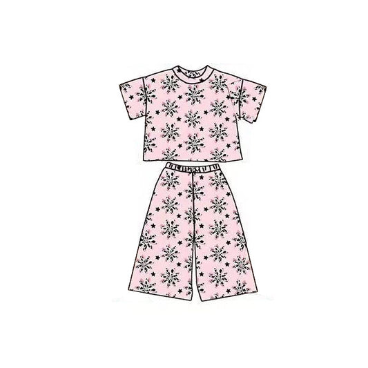 MOQ 5 PCS preorder GSPO2178 Flower Pink Short Sleeve Pants Girls Set 202511