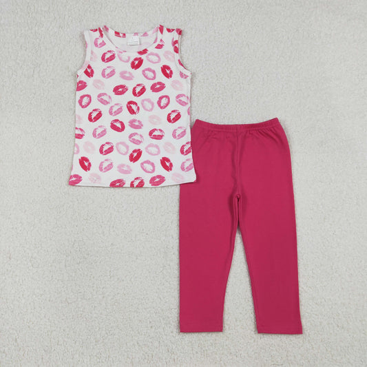 GSPO2191 Valentines Day Lips Lipstick Vest Rose Red Leggings Pants Girls Sets 202512 RTS