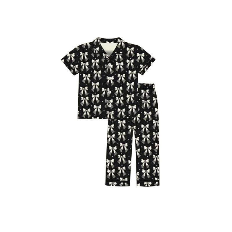 preorder GSPO2199 Adult Female Bows Black Buttons Short Sleeve Pants Pajamas Sets 202511