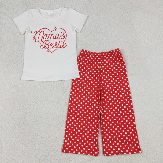 GSPO2250 MAMA'S BESTIE White Short Sleeve Dots Red Pants Girls Sets 202601 RTS