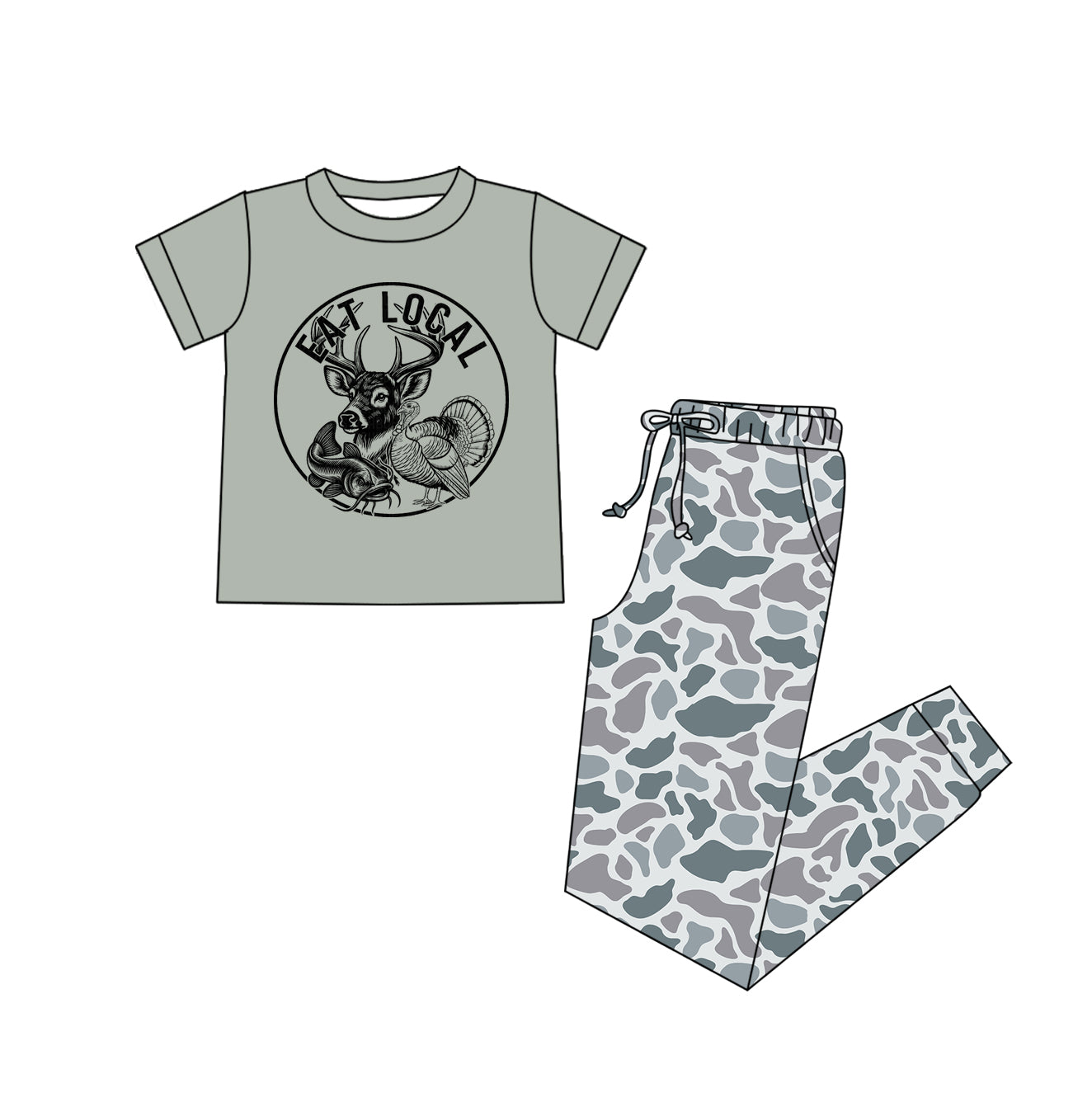 MOQ 5 PCS preorder GSPO2256 Adult Female Deer Hunting Gray Green Camouflage Short Sleeve Pants Sets 202512