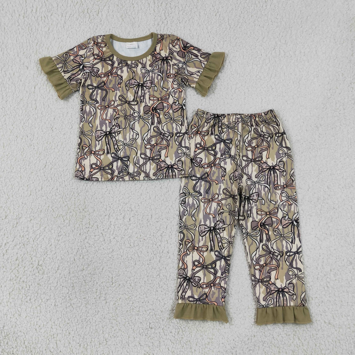 GSPO2264 Bows Camouflage Army Green Ruffle Short Sleeve Pants Girls Pajamas Sets 202607 RTS