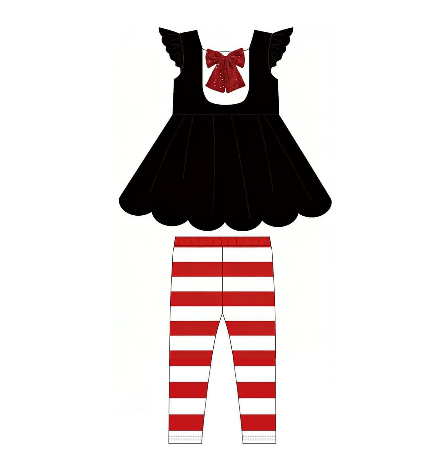 MOQ 5 PCS Preorder GSPO2283 Red Bow Black Flying Sleeve Stripe Pants Girls Sets 202601