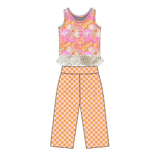MOQ 5 PCS Preorder GSPO2298 Smiley Face Lightning Lace Ruffle Sleeveless Pants Girls Sets 202603