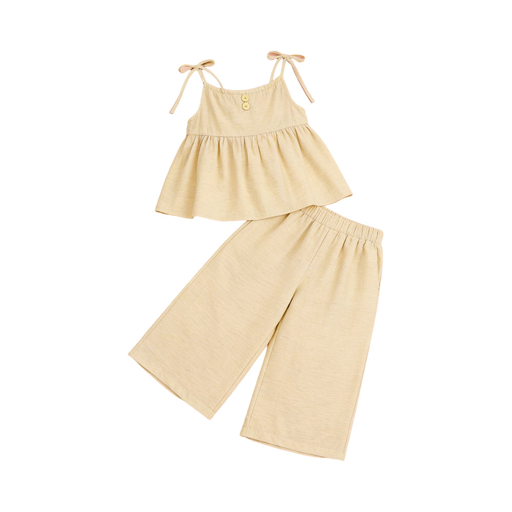 MOQ 5 PCS Preorder GSPO2300 Solid Khaki Halter Casual Pants Girls Sets 202603