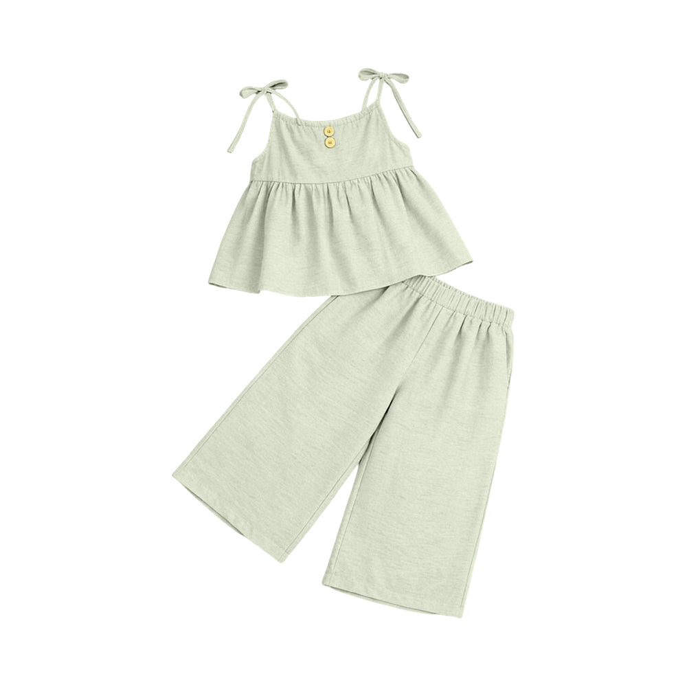 MOQ 5 PCS Preorder GSPO2304 Solid Light Green Halter Casual Pants Girls Sets 202603