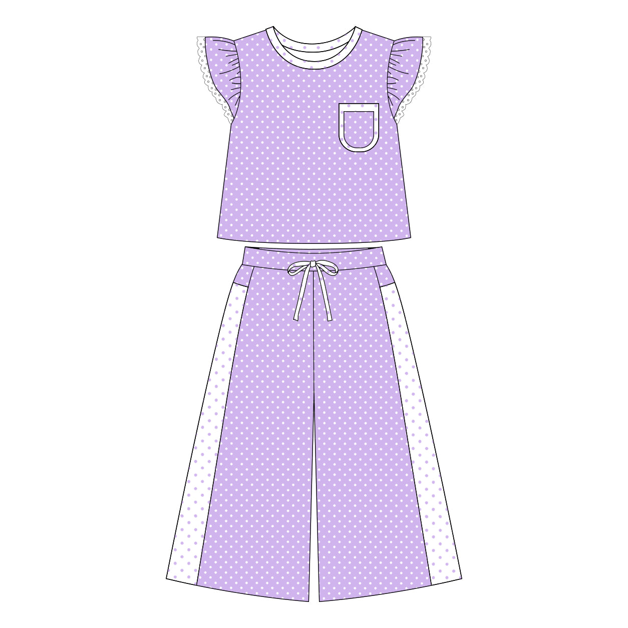 MOQ 5 PCS Preorder GSPO2328 Sibling Sweet Girls Dots Lace Ruffle Purple Fly Sleeve Pants Girls Sets 202607