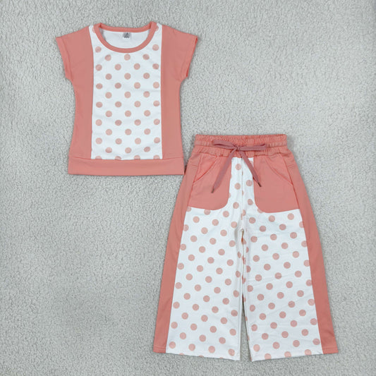 GSPO2333 Orange Color Dots Cute Yoga Girls Set