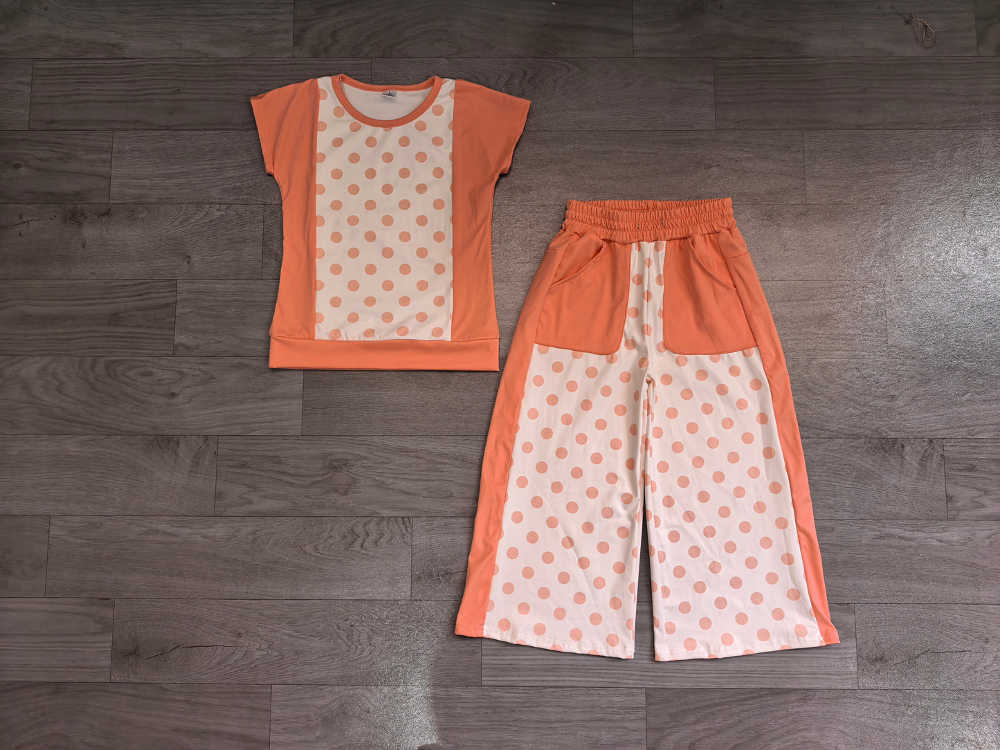NO MOQ Preorder GSPO2333 Dots Orange Short Sleeve Casual Pants Girls Yoga Sets 202607