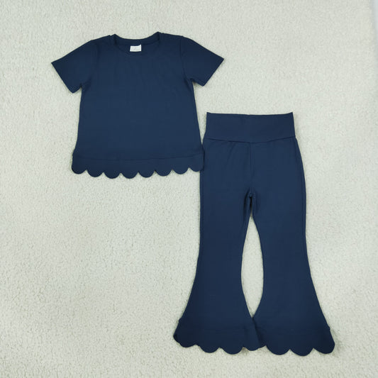 RTS GSPO2343 toddler girl clothes solid color scallop edge girl spring fall pant set