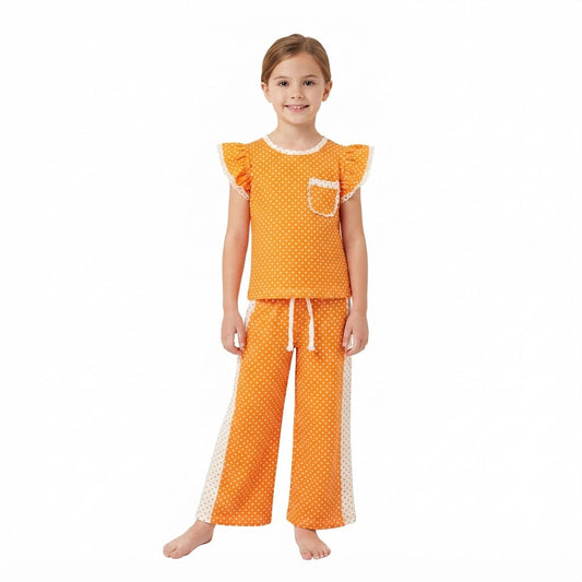GSPO2367 Orange Color Dots Cute Girls Set