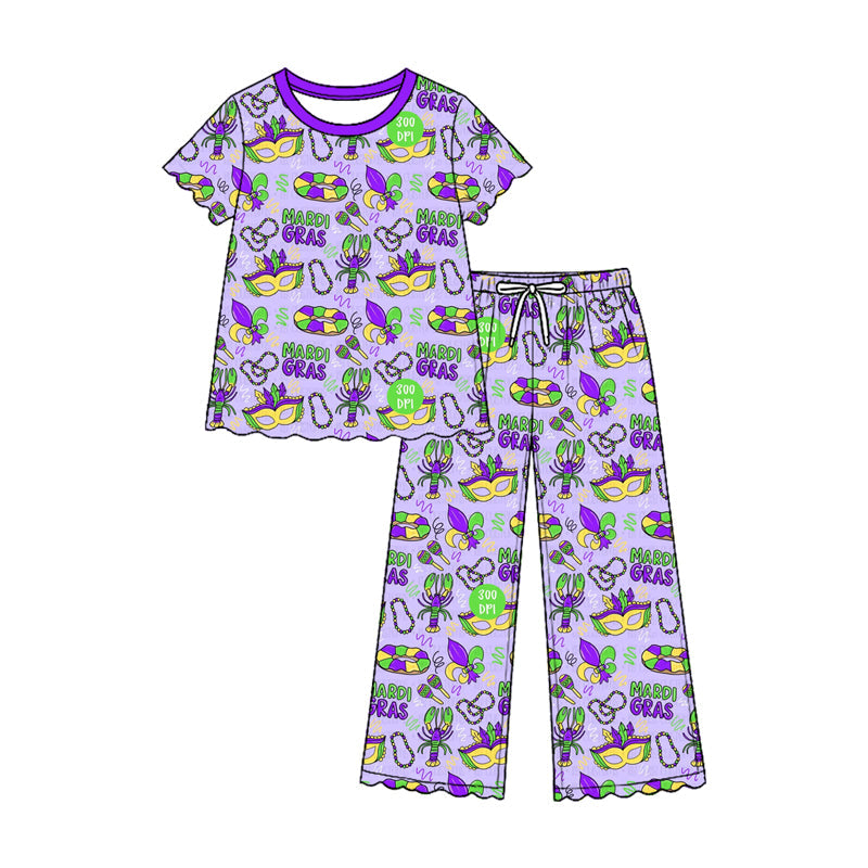 Preorder MOQ 5 pcs GSPO2373 Mardi Gras Scallop Edge Purple Girls Set 202609