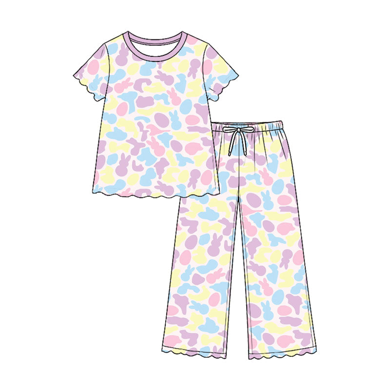 Preorder MOQ 5 pcs GSPO2376 Easter Bunny Eggs Scallop Edge Girls Set 202609