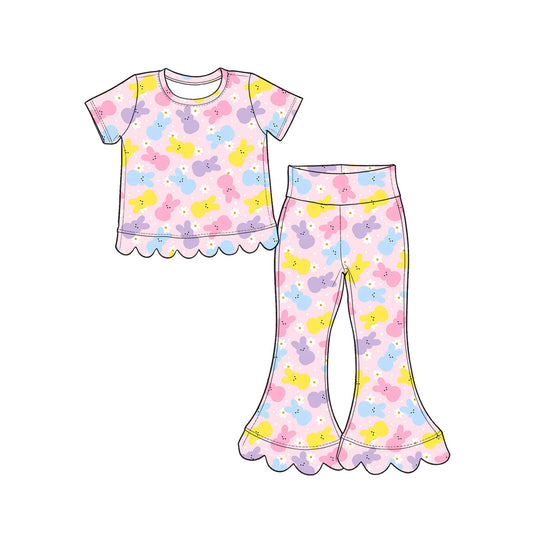 Preorder MOQ 5 pcs GSPO2377 Easter Bunny Flower Scallop Edge Girls Set 202609