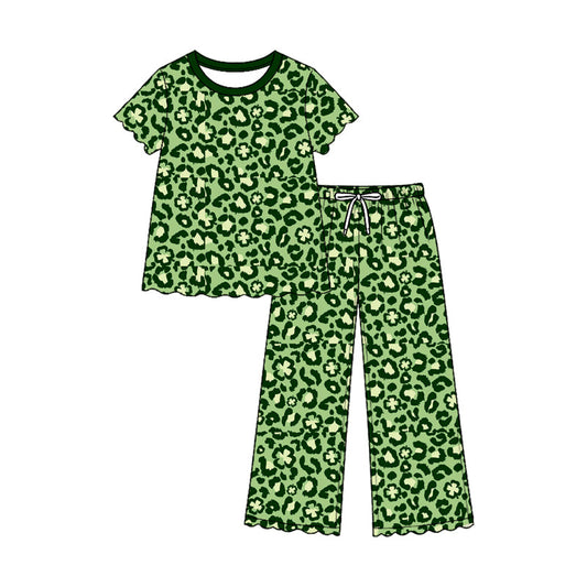 Preorder MOQ 5 pcs GSPO2381 Saint Patrick Green Leopard Scallop Edge Girls Set 202609