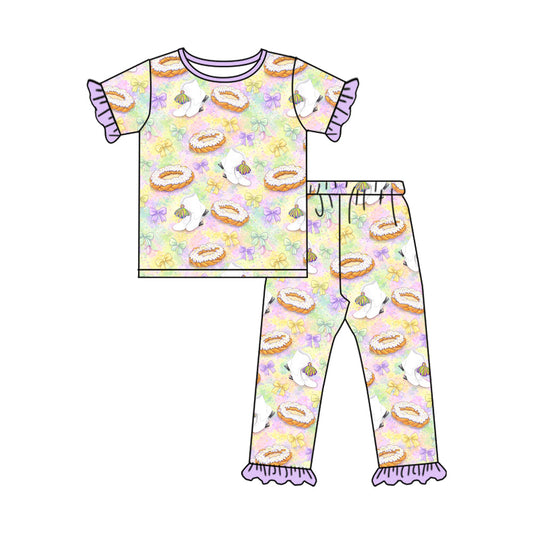Preorder MOQ 5 pcs 202609 Each Style Mardi Gras Ruffles Pajamas Kids Matching Clothes