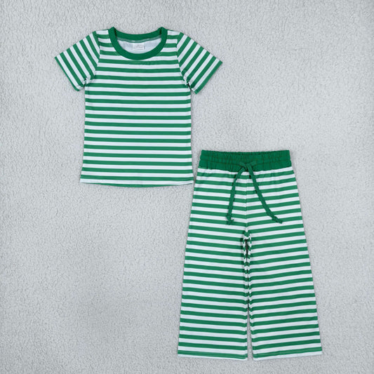 GSPO2383 Solid Dark Green Stripe Girls Set