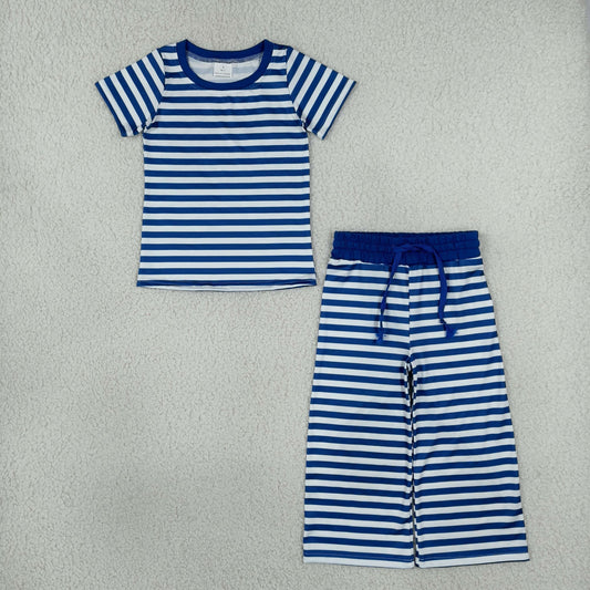 GSPO2385 Solid Dark Blue Stripe Girls Set