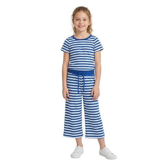 GSPO2385 Solid Dark Blue Stripe Girls Set