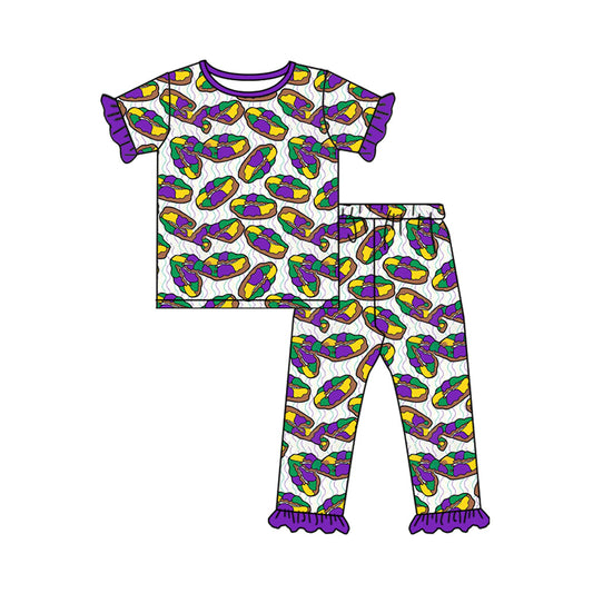 Preorder MOQ 5 pcs Each Style Mardi Gras Dount Ruffles Kids Matching Clothes 202609