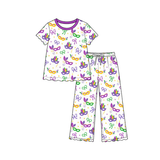 Preorder MOQ 5 pcs Each Style Mardi Gras Mask Scallop Edge Kids Matching Clothes 202609