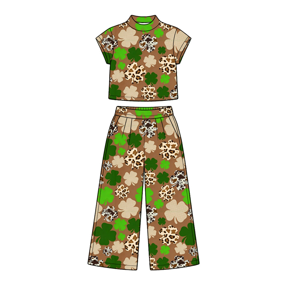 Preorder MOQ 5 pcs Each Style Saint Patrick Leaves Mockneck Kids Matching Clothes