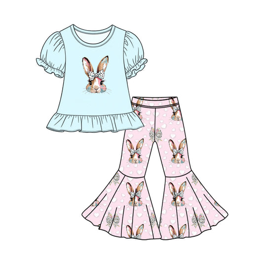 Preorder MOQ 5 pcs Each Style Easter Bunny Dots Bows Love Kids Matching Clothes