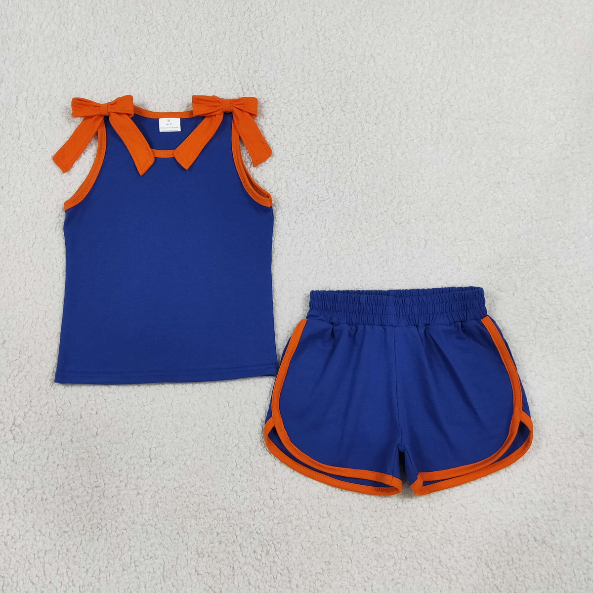 GSSO3857 Solid Color Blue Orange Color Bows Girls Shorts Set 202609 RTS