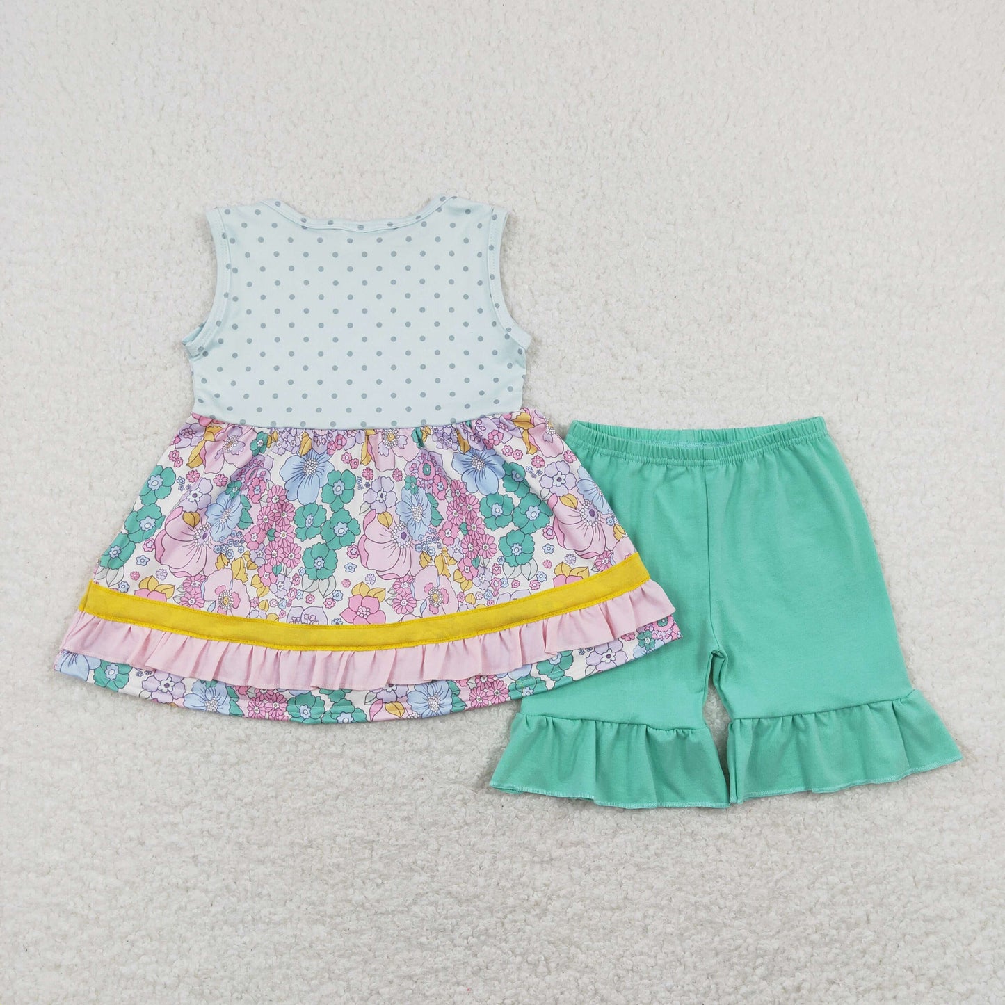 GSSO0503 Flower Ruffle Sleeveless Shorts Girls Sets RTS 202507