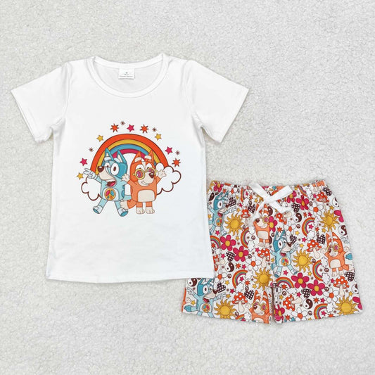 GSSO0512 NO MOQ bluey rainbow white short-sleeved shorts suit