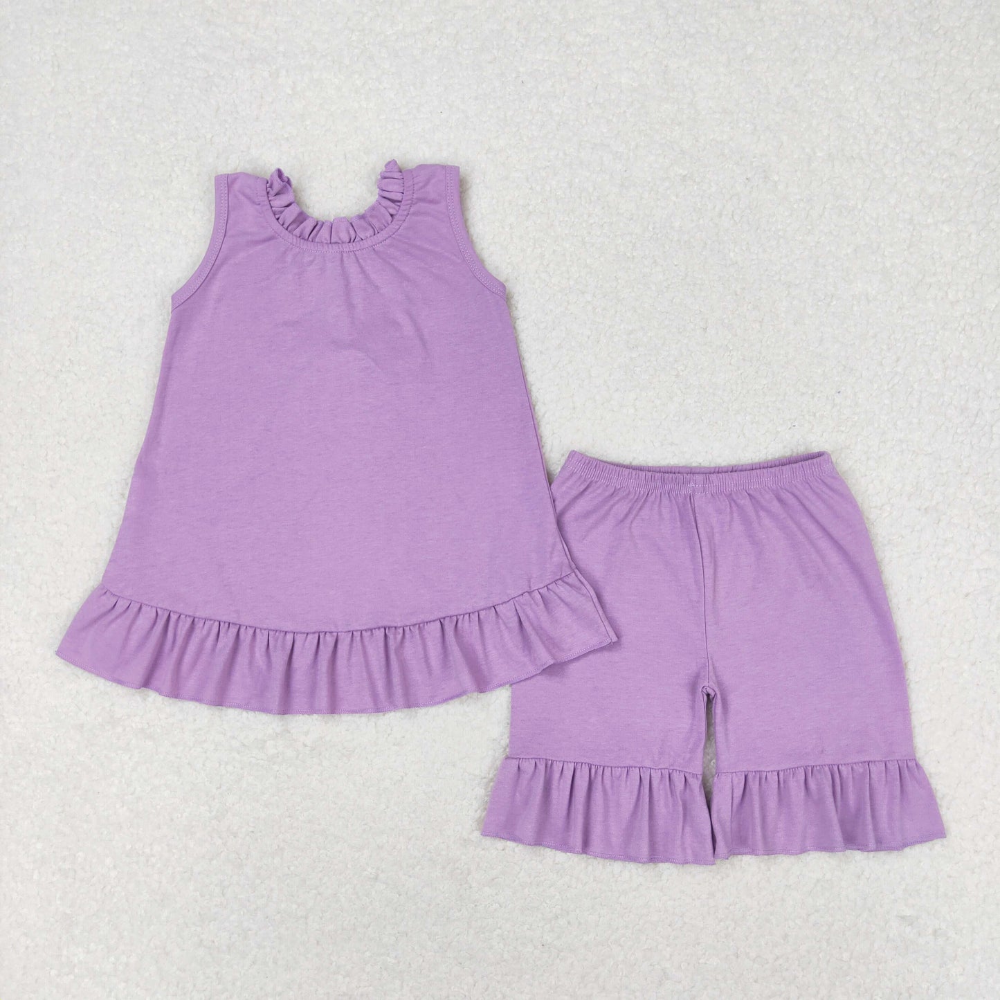 GSSO0520 Purple bow lace sleeveless shorts set high quality kids clothing sets for girls children from china