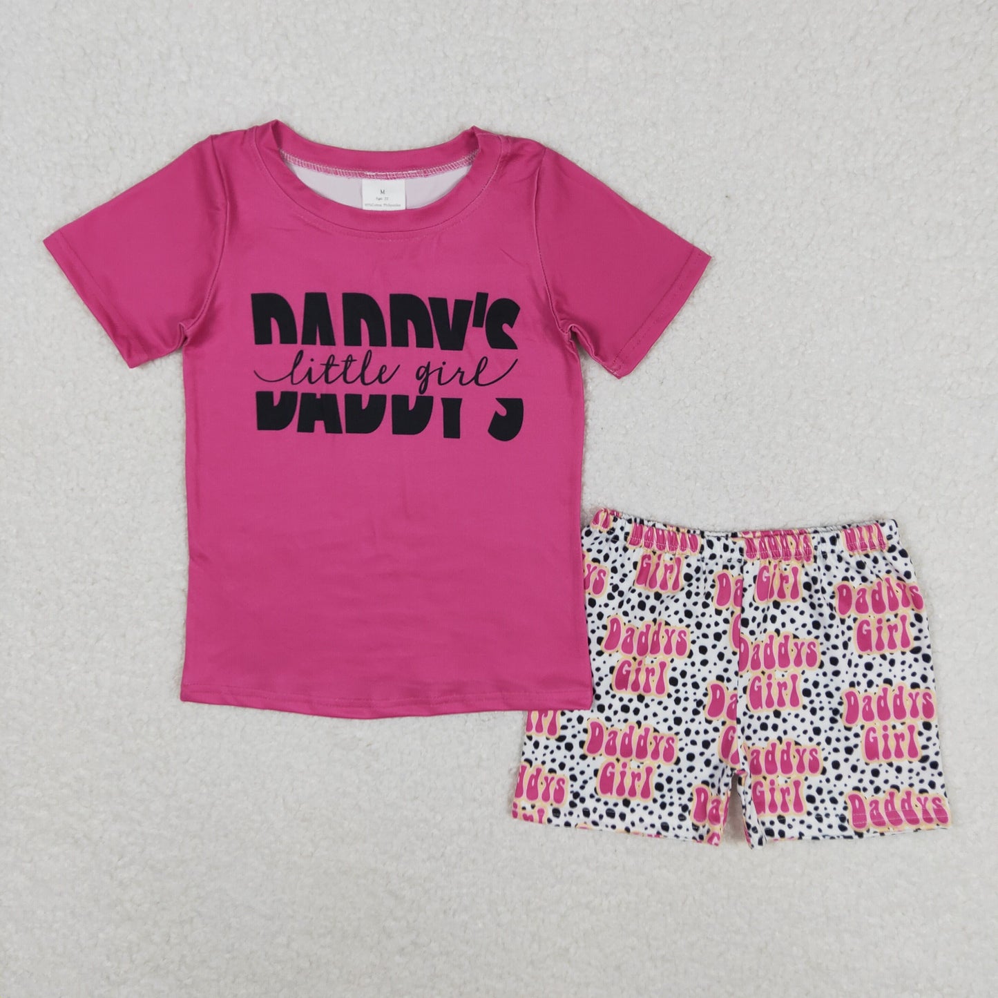 GSSO0546 daddy's girl Letter magenta short sleeve leopard print shorts set High quality summer girls clothing sets