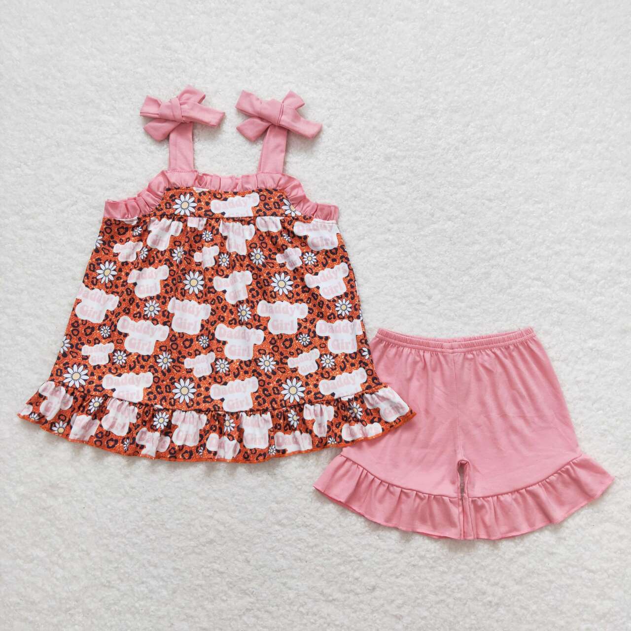GSSO0568 Summer Outfit DADDY'S GIRL Pink Brown sleeveless top Ruffle shorts Girls boutique outfit 202501