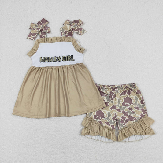 GSSO0593 mama's girl brown ruffle sleeveless shorts girls clothing sets 20240401 RTS