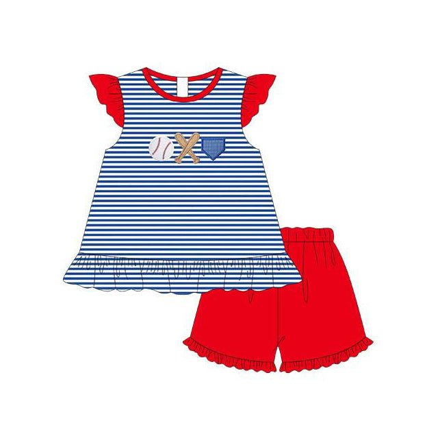 Preorder GSSO0606 Red Softball Girls Short Sleeve Shorts Outfits
